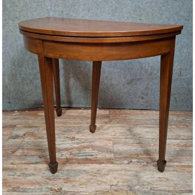 Louis XVI Style Mahogany and Green Felt Half-Moon Game Table For Sale - Image 3 of 8