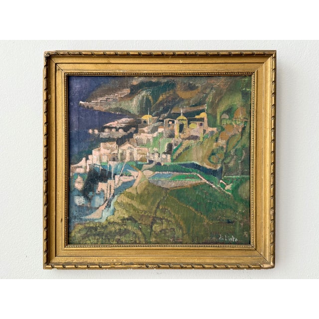 Mid-Century Dreamlike Amalfi Coast Townscape by Italian Modernist Giuseppe Di Lieto For Sale - Image 12 of 12