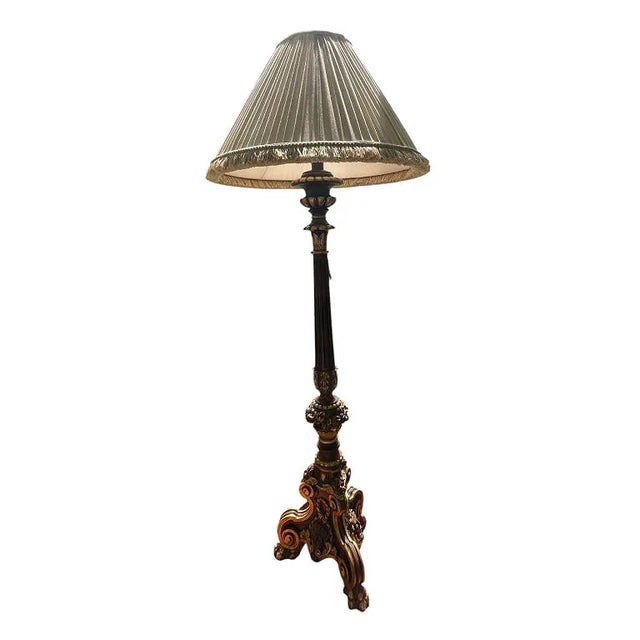 1950s French Carved Wood & Gilt Floor Lamp 71 Tall For Sale - Image 4 of 6