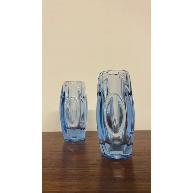 Mid-Century Modern Mid-Century Czech Blue Glass Vases attributed to Rudolf Schrötter for Rosice, 1960s, Set of 2 For Sale - Image 3 of 11