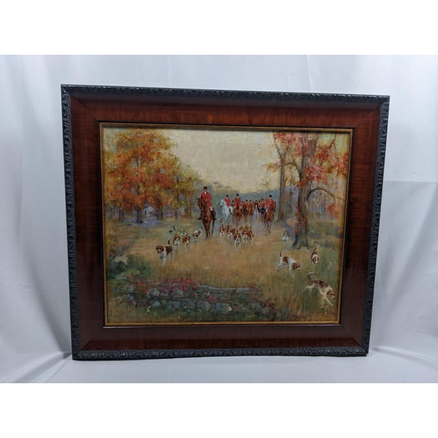 Mid 20th Century V. Scoville Wing Original Equestrian Hunt Oil Painting, Red Coats, Autumn Golds, Ralph Lauren Style For Sale - Image 13 of 18