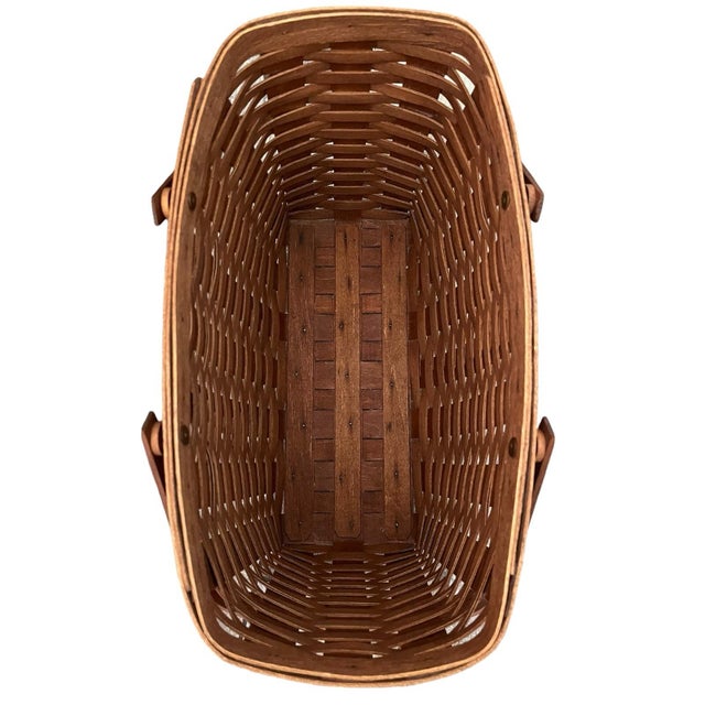 Brown Vintage Longaberger Handwoven Maple Wood Basket Brown Farmhouse Rustic Traditional For Sale - Image 8 of 8