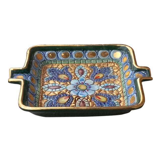 1950s Pure Gold Handpainted Ravenna, Italy Ashtray in Mosaic Form For Sale