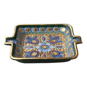 1950s Pure Gold Handpainted Ravenna, Italy Ashtray in Mosaic Form