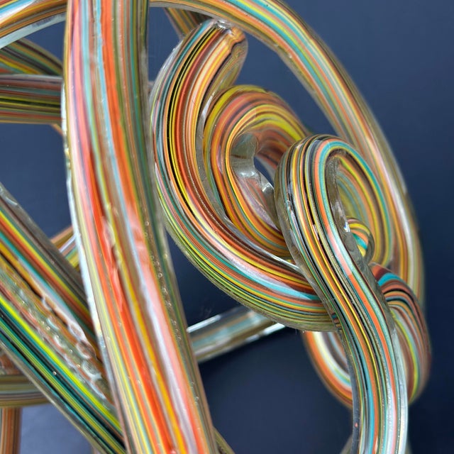 Large Zanetti Style Murano Glass Multi-Color Striped Twisted and Knotted Rope Sculpture For Sale - Image 10 of 13