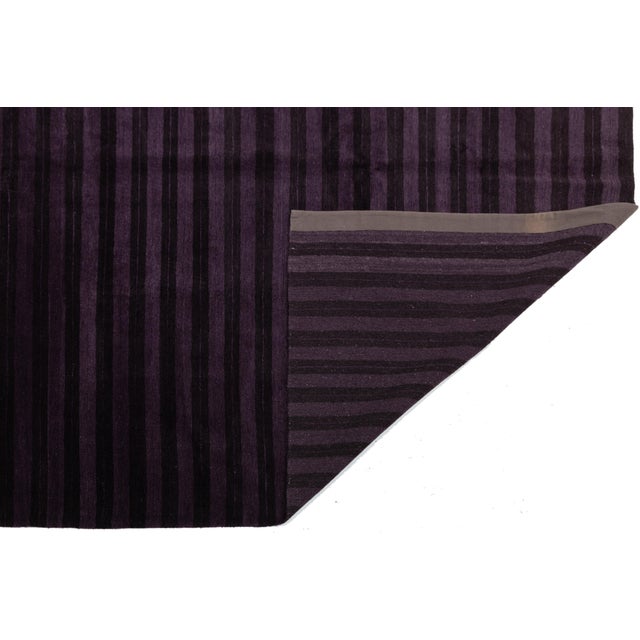 Modern Tibetan Rug hand-knotted from a blend of high-quality Tibetan wool and silk. Features a dynamic, horizontal stripe...