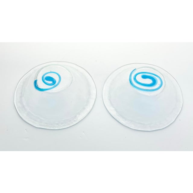 Pair of Blown Recycled Glass Baby Blue Swirl Catchall Decorative Bowls For Sale - Image 4 of 6
