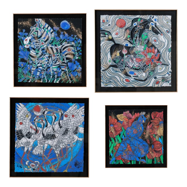 1992 Jiang Tiefeng "Nature Suite" Artist Hand Signed & Numbered Limited Edition Framed Matched Set 15/20 Hc (Hors Commerce) - Set of 4 For Sale