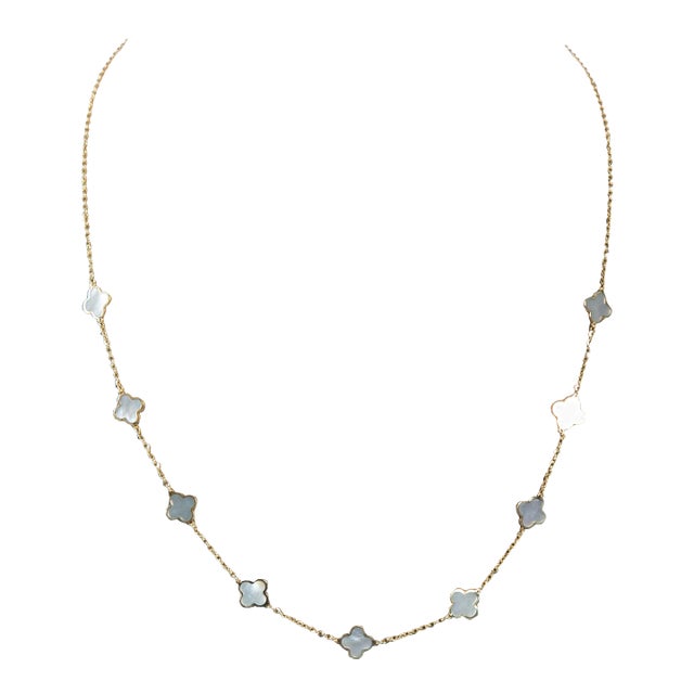 White Mother Of Pearl Alhambra Necklace in 14K gold For Sale