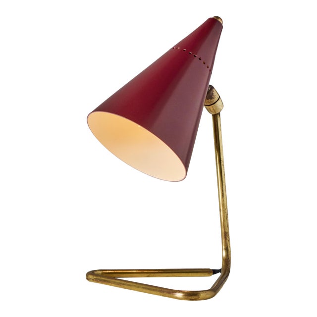 1950s Giuseppe Ostuni Red Conical Table Lamp for Oluce For Sale