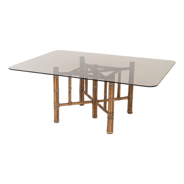 McGuire Furniture Modern Smoked Glass and Bamboo Dining Table For Sale