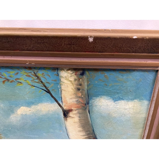 1950s Vintage Autumn Landscape Oil Painting by Elmer Stewart – Framed Mid-Century Forest Scene With Swans For Sale - Image 10 of 10