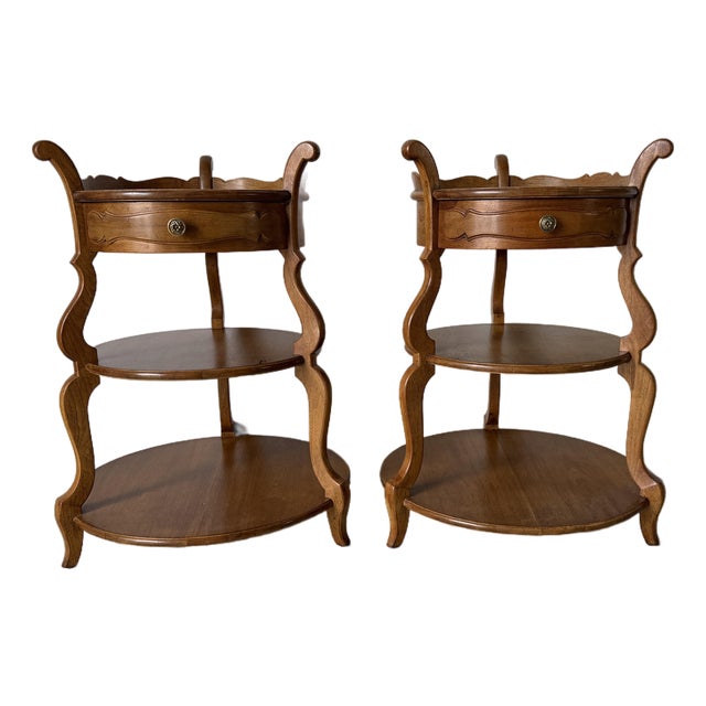 Hollywood Regency Grosfeld House Walnut Three-Tier End Tables – Pair For Sale