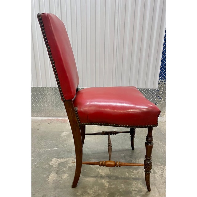 Late 19th Century Antique Set of 4 Red Leather Gaming Chairs For Sale - Image 5 of 10