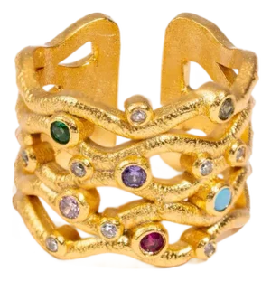 Eternal Waves Multi Gemstone Gold Statement Ring, Size 8