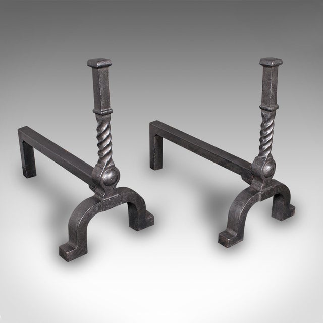 Metal Antique Fireplace Set, English Cast Iron, Fire Basket, Andirons, Edwardian, 1910 For Sale - Image 7 of 10