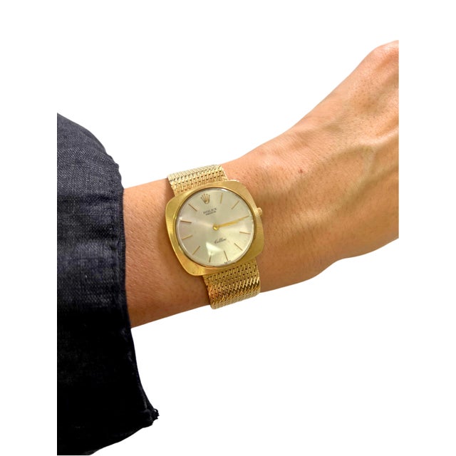 Rolex Cellini White Round Cushion Dial 14 Karat Yellow Gold Vintage Watch For Sale - Image 10 of 11