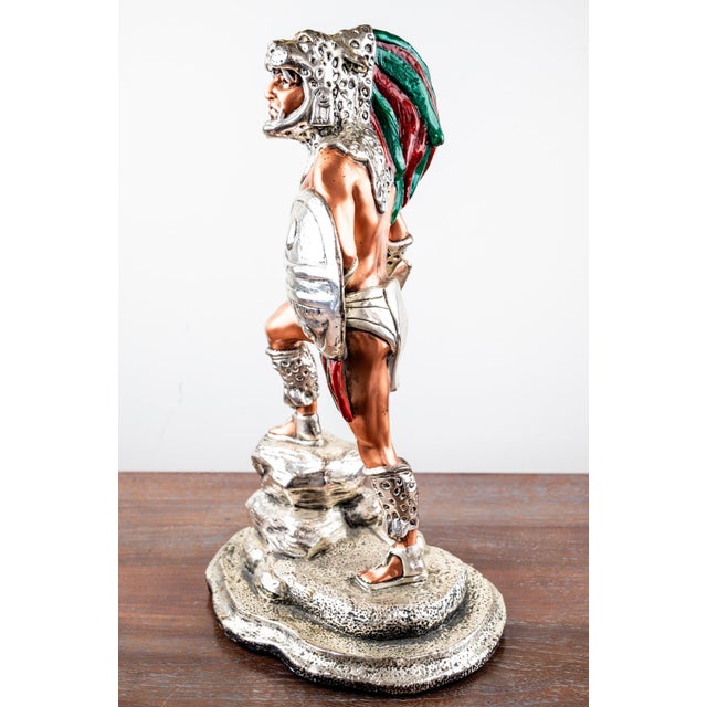 Late 20th Century Martin Mendoza “Leopard Warrior” Monumental Plata Artistica .999 Silver Clad Aztec Warrior Sculpture for D’Argenta For Sale - Image 4 of 11