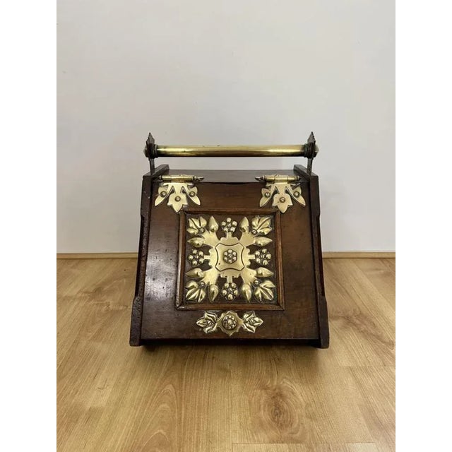 Brown Antique Victorian Walnut and Brass Coal Box, 1880s For Sale - Image 8 of 9