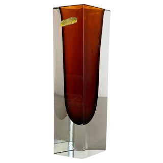 Large Ochre Murano Glass Sommerso Vase attributed to Flavio Poli, 1970s For Sale