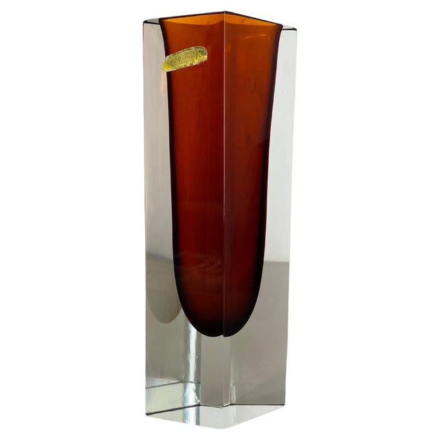 Large Ochre Murano Glass Sommerso Vase attributed to Flavio Poli, 1970s For Sale