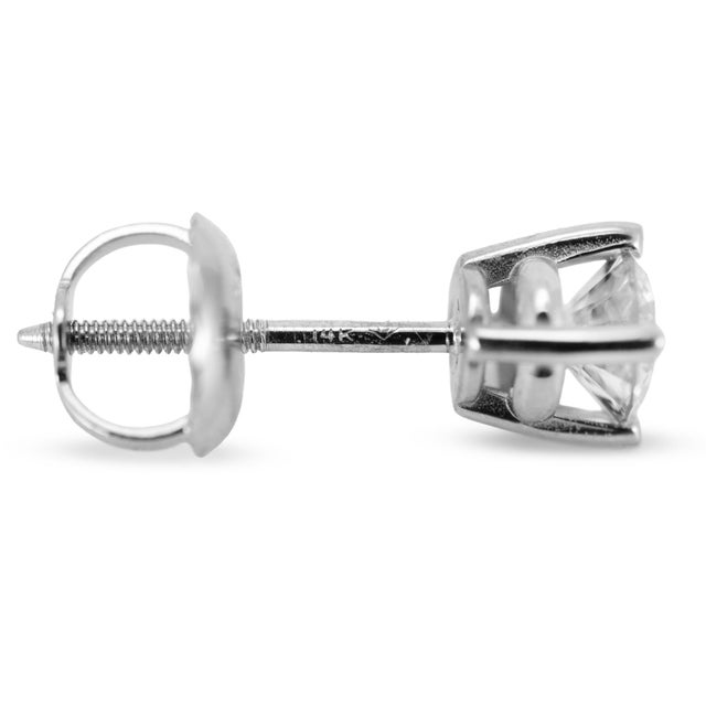 Unisex 14k White Gold 0.44ctw Round Diamond Screw Back Petite Stud Earrings, A Pair For Sale In Houston - Image 6 of 8