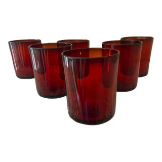Vintage French Luminarc Cavalier Ruby Red Footed Juice Glasses - Set of 6 For Sale