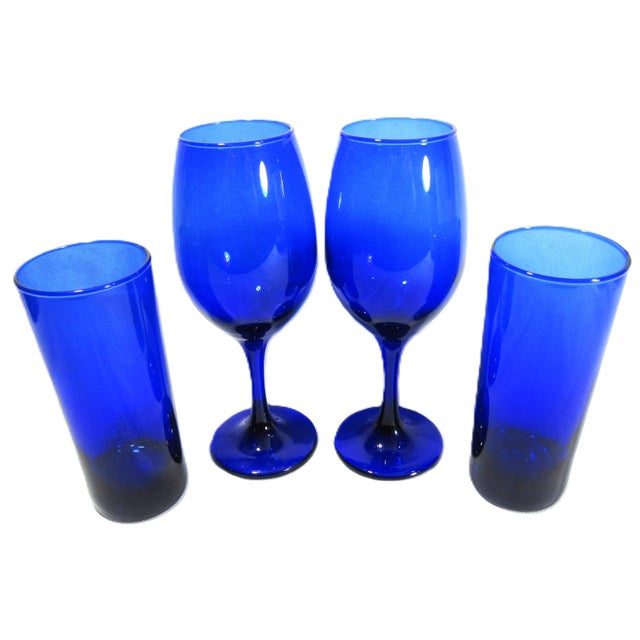 Vintage Mid Century Modern Cobalt Blue Cocktail Glasses - Set of 4 For Sale - Image 4 of 11