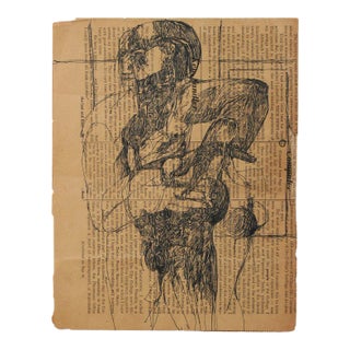 Abstract Figure on Newsprint Mid Century For Sale