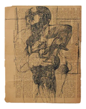 Abstract Figure on Newsprint Mid Century