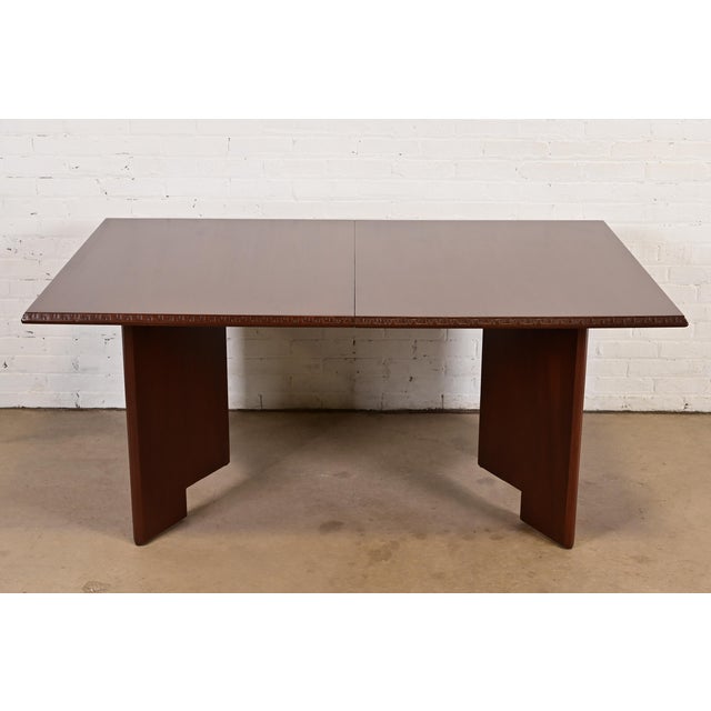Wood Frank Lloyd Wright for Heritage-Henredon Taliesin Mahogany Extension Dining Table, Newly Refinished For Sale - Image 7 of 12