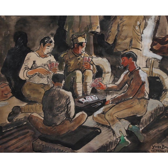 Yves Brayer, Soldiers Playing Cards, 1939, Watercolor, Framed For Sale - Image 4 of 15