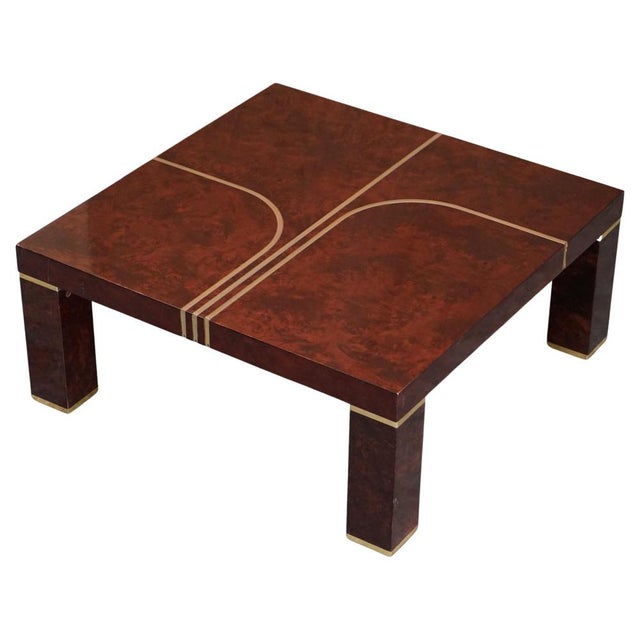 Modern Burr Walnut & Brass Inlay Coffee Table For Sale - Image 14 of 14