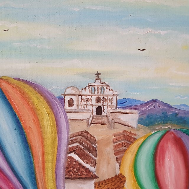 Wood Mid 20th Century Guatemalan Folk Art Painting - The San Juan Comalapa Balloons For Sale - Image 7 of 10
