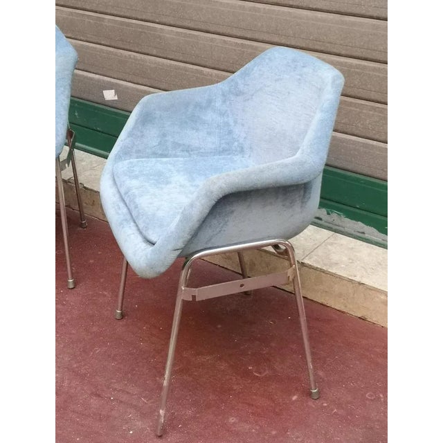 Mid-Century Modern Set of Blue Upholstery and Chrome Armchairs, 1970s For Sale - Image 3 of 10
