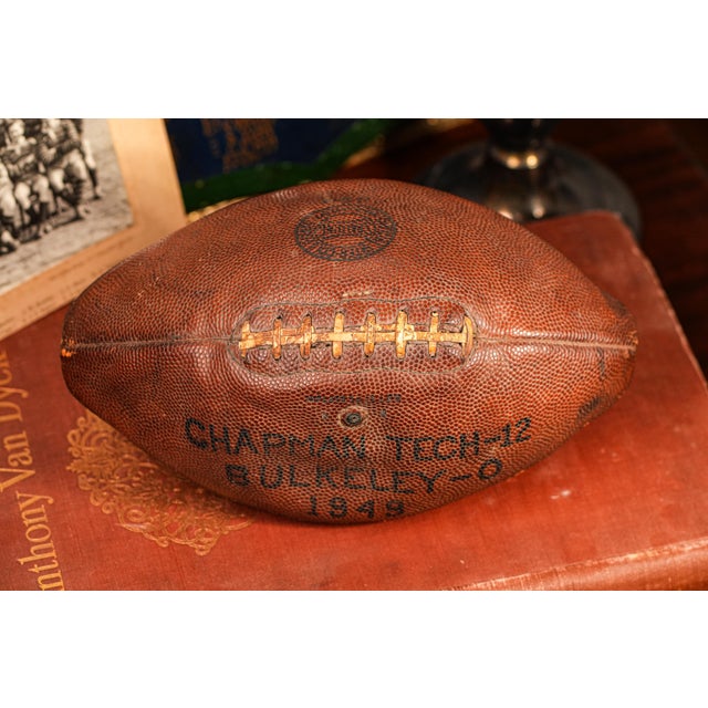 Neat Spalding Antique Leather Football Trophy Mancave Sports Home Decor Connecticut High School For Sale - Image 4 of 8