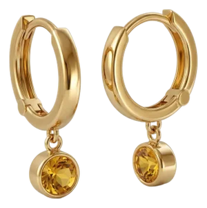 Elegant 18k Gold Plate Hoop Earrings With Round Citrine Drop, Minimalist Luxury Jewelry - A Pair