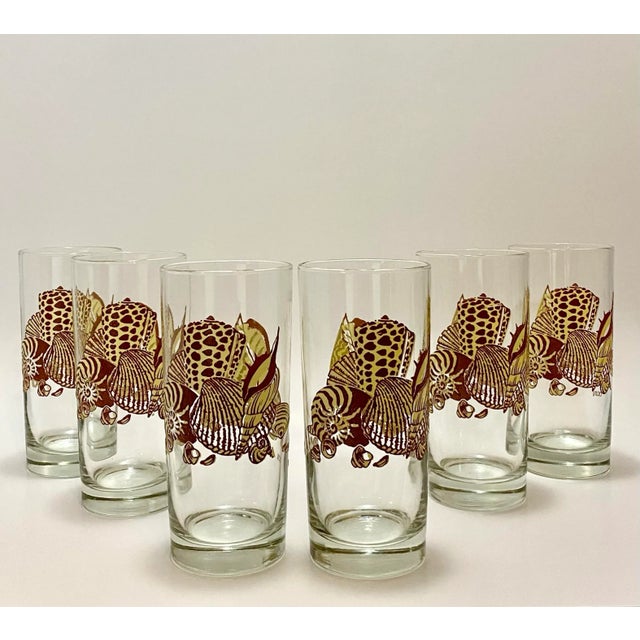 1970s Seashell Motif Highball Glasses- Set of 6 For Sale - Image 9 of 9