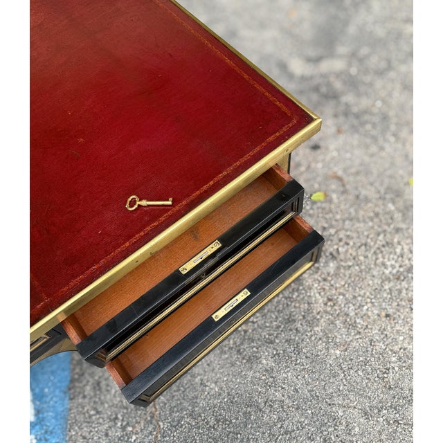 Early 20th Century French Ebonized Louis XVI Bureau Plat or Writing Desk With Embossed Leather Top For Sale - Image 5 of 16