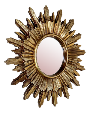 Baroque Style Sunburst Wall Mirror in Gilded Wood, France, 1930s