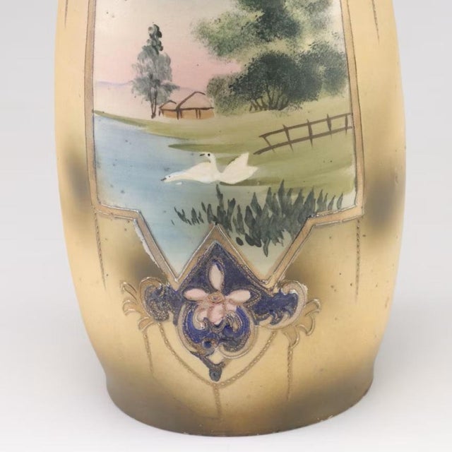Gold Early 20th Century Japanese Meiji Period Hand Painted & Gilt Satsuma Amphora Porcelain Vase For Sale - Image 8 of 8