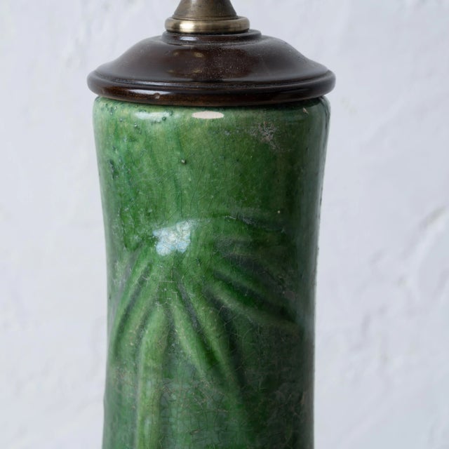 Mid 20th Century Chinoiserie Ceramic Green Bamboo Vase Lamp, Mid-20th Century For Sale - Image 5 of 7