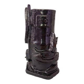 Contemporary Picasso Style Black Glazed Sculpture Vase For Sale