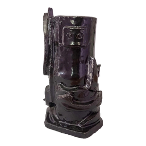 Contemporary Picasso Style Black Glazed Sculpture Vase