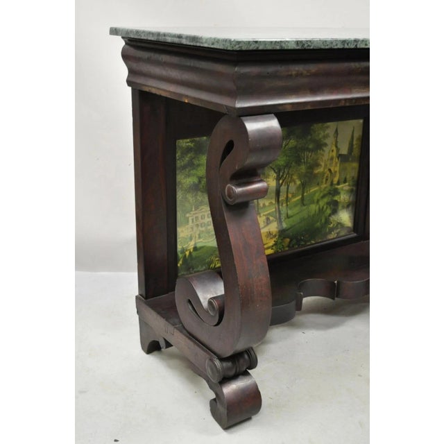 Traditional Late 19th Century Antique American Empire Mahogany Green Marble Top Console Hall Table For Sale - Image 3 of 11