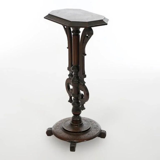 Late 19th Century Antique Aesthetic Movement Carved Walnut Sculpture Display Pedestal Circa 1890 For Sale - Image 5 of 13