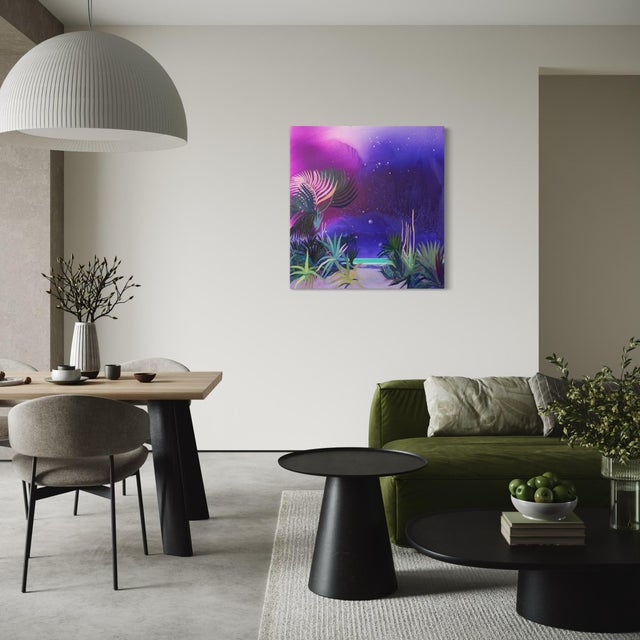 "Playa Maya" by Javiera Da Fonseca Ilić, Mexico Tropical Beach, Palm Trees Caribbean Coastline, Colorful Jungle Landscape, Original Oil Painting For Sale - Image 9 of 10