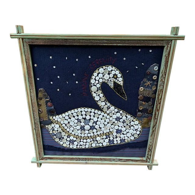 Swan Folk Art With Buttons by Maine Artist Mary Teeter For Sale