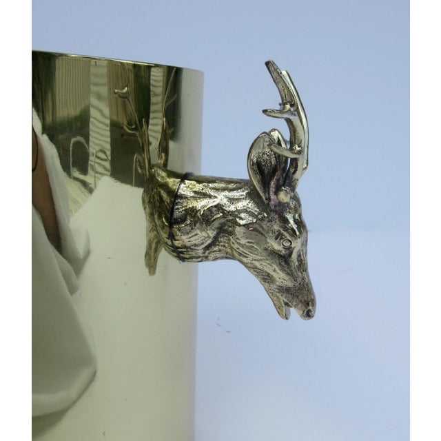 Vintage C.1970's Italian Brass and Copper With Antler Head, Handled Ice, And/Or Champagne/Wine Bucket For Sale - Image 9 of 13