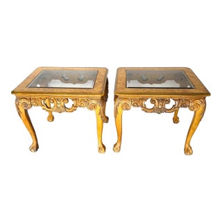 Chippendale Queen Ann Style Solid Wood Side End Tables a Pair For Sale